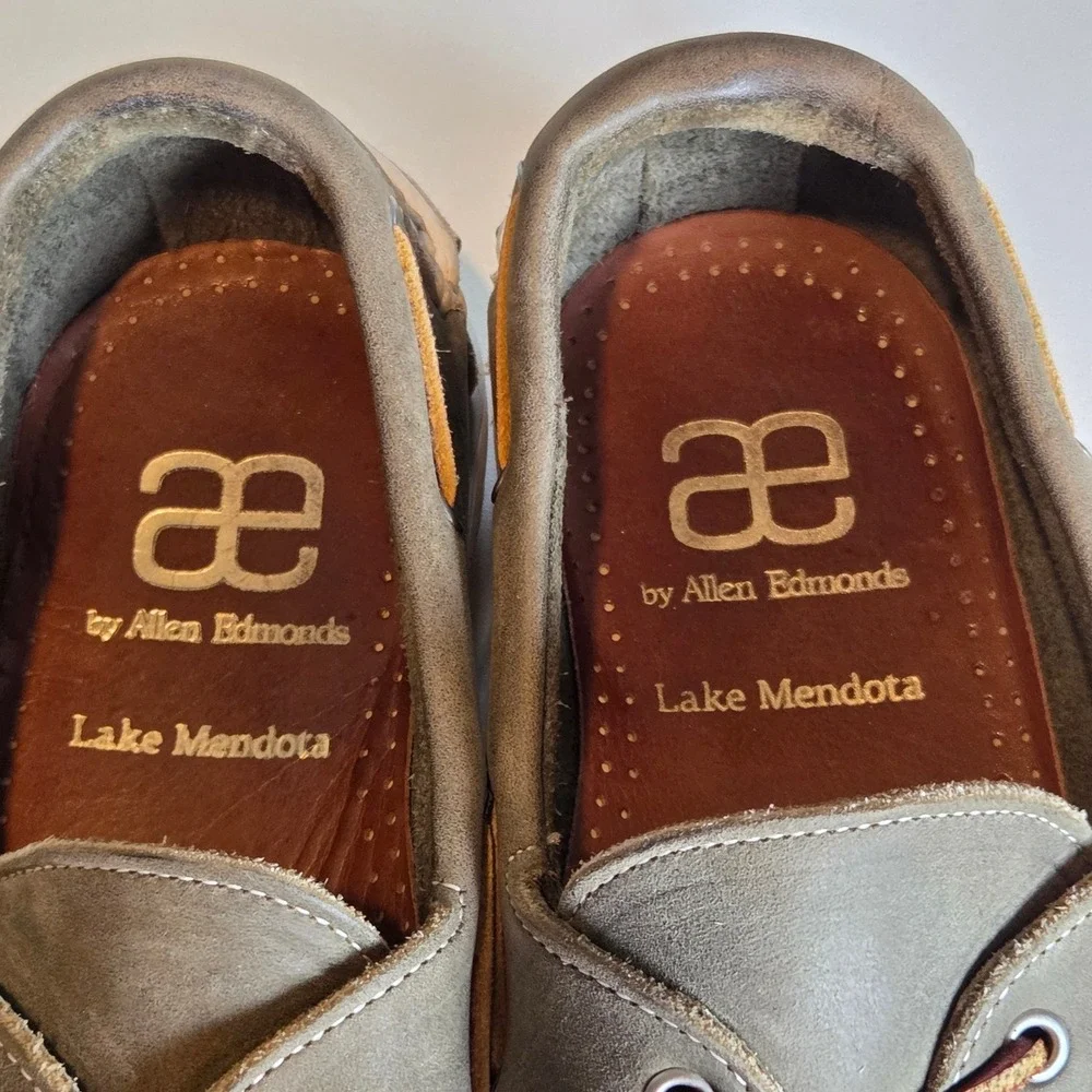 Allen Edmonds Lake Mendota Mens 7.5‎ E Olive Green Nubuck Boat Shoes Nautical